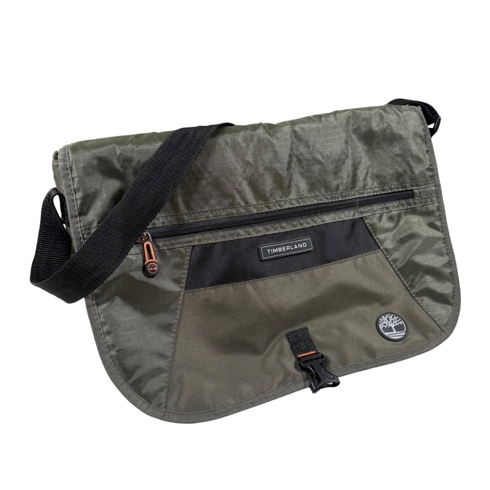 Timberland Messenger Bag Olive Green Black Ripstop Nylon Laptop Commuter Satchel